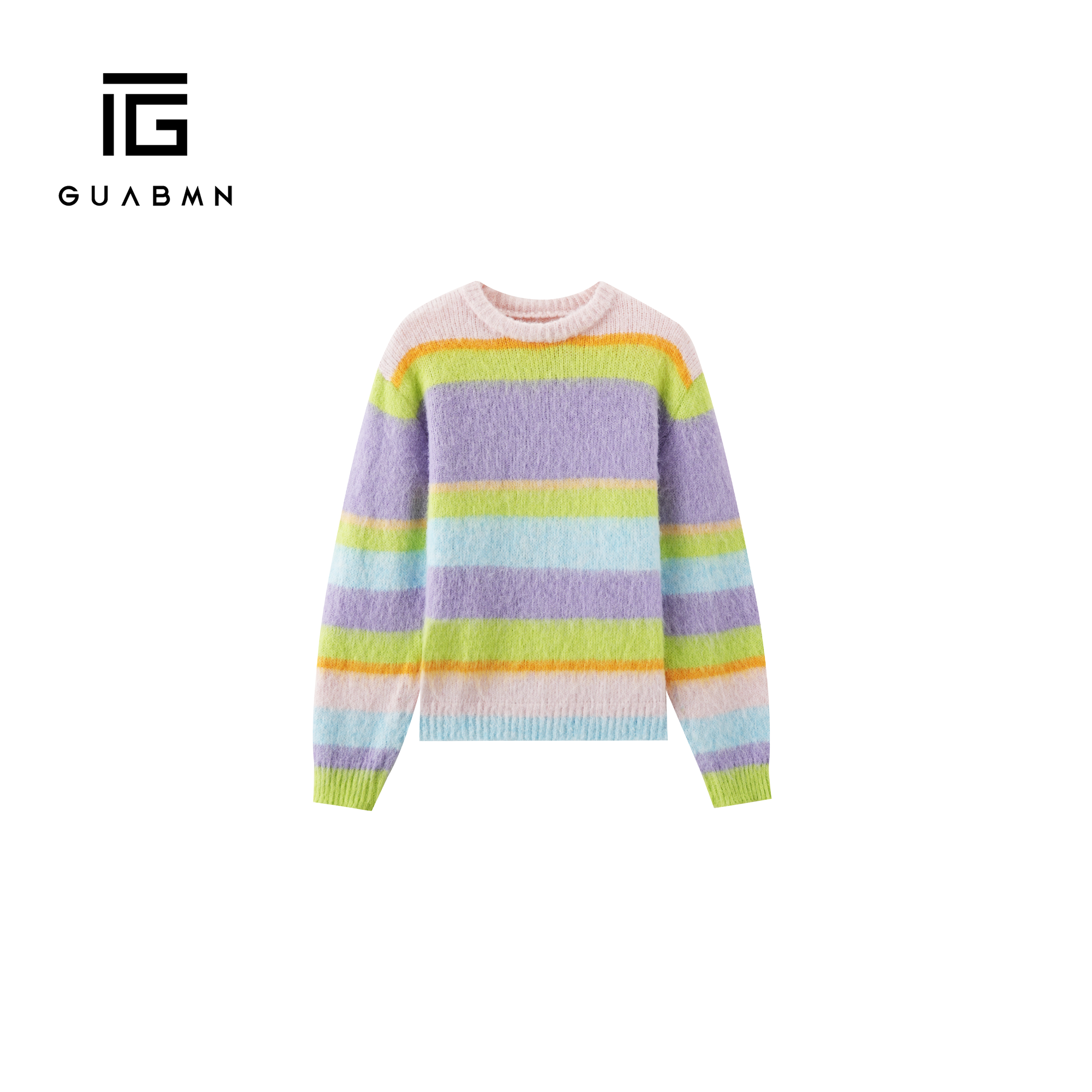 GUABMN2025冬季新款时尚撞色条纹圆领保暖套头针织衫宽松毛衣201
