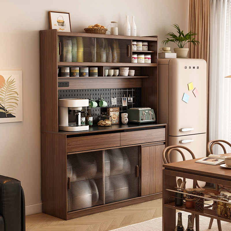 实木餐边柜中古风靠墙一体储物柜家用客厅茶水柜置物柜收纳柜橱柜