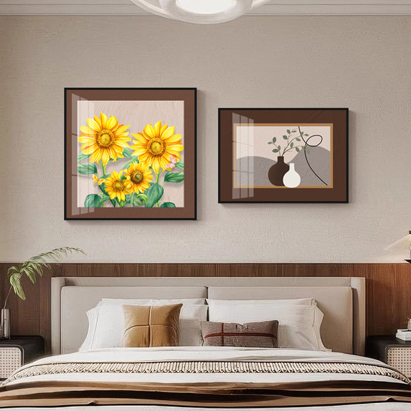 奶油风卧室装饰画绿植花卉寓意好床头挂画莫兰迪高级抽象艺术壁画