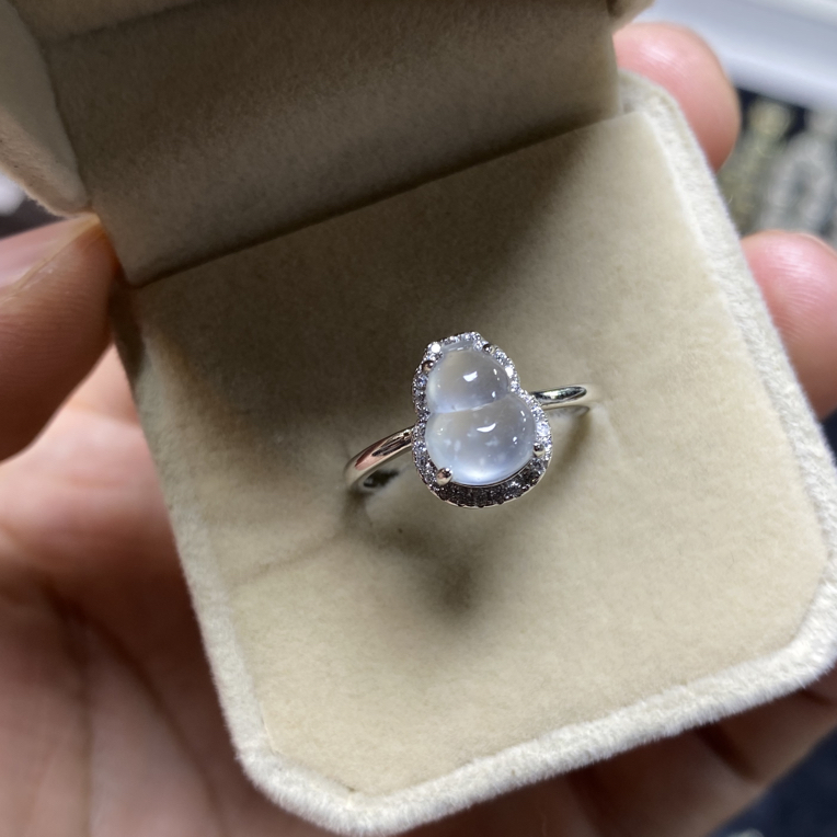 缅甸天然翡翠雪花棉银戒指