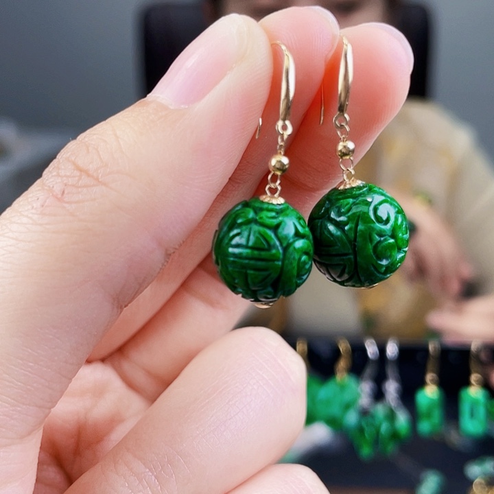 翡翠耳饰18K金镶嵌饰品