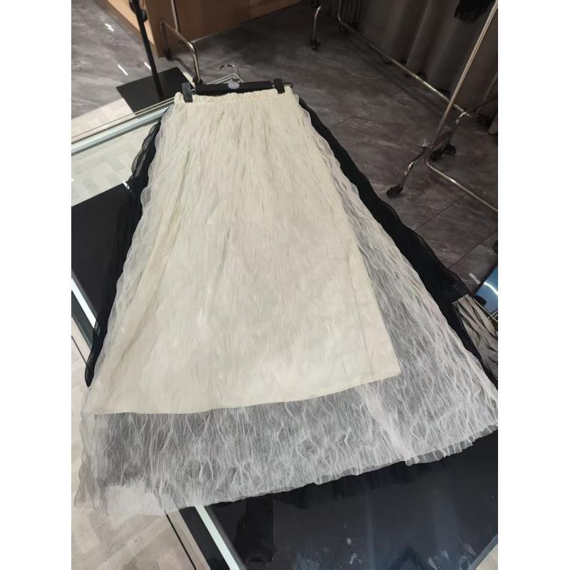 高腰常规A字裙长裙X型褶皱半身裙半裙重工新复古风M3966