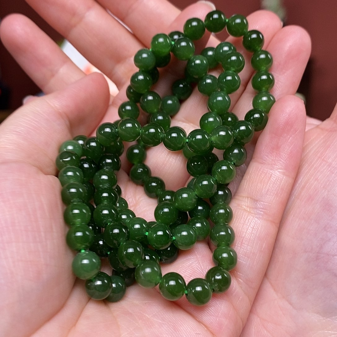 和田玉未镶嵌颈饰108颗无黑点碧玉6mm