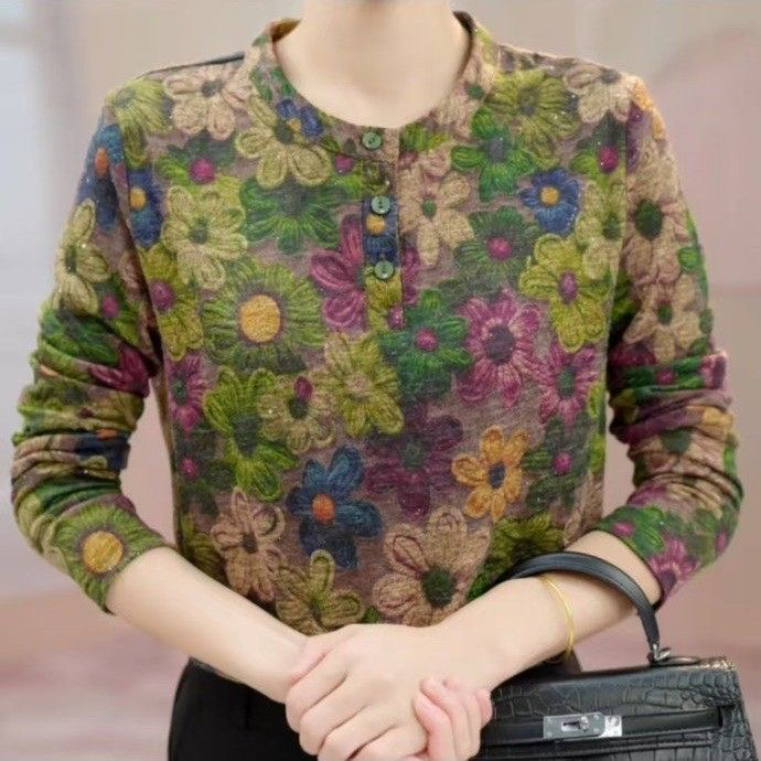 女士休闲德绒打底衫秋冬季长袖百搭显瘦减龄妈妈气质百搭小衫上衣