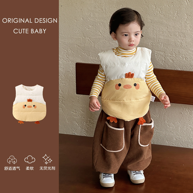 宝宝羽绒马甲秋冬卡通婴幼儿新国标轻薄羽绒衣服90白鸭绒马甲外套