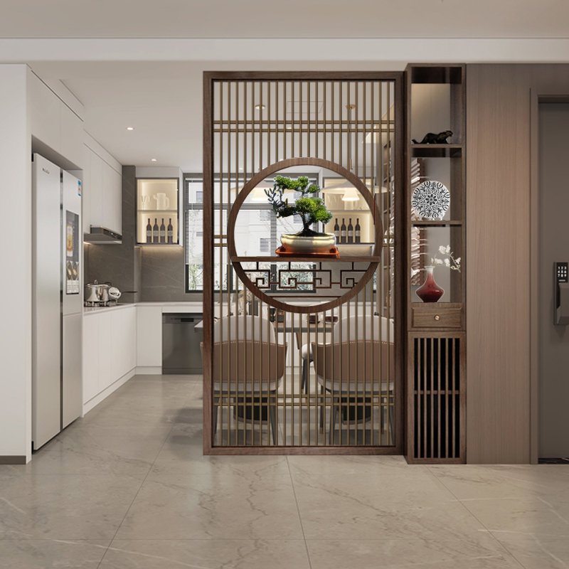 简约现代榫卯屏风隔断遮挡客厅餐厅新中式纯实木栅栏置物架轻奢