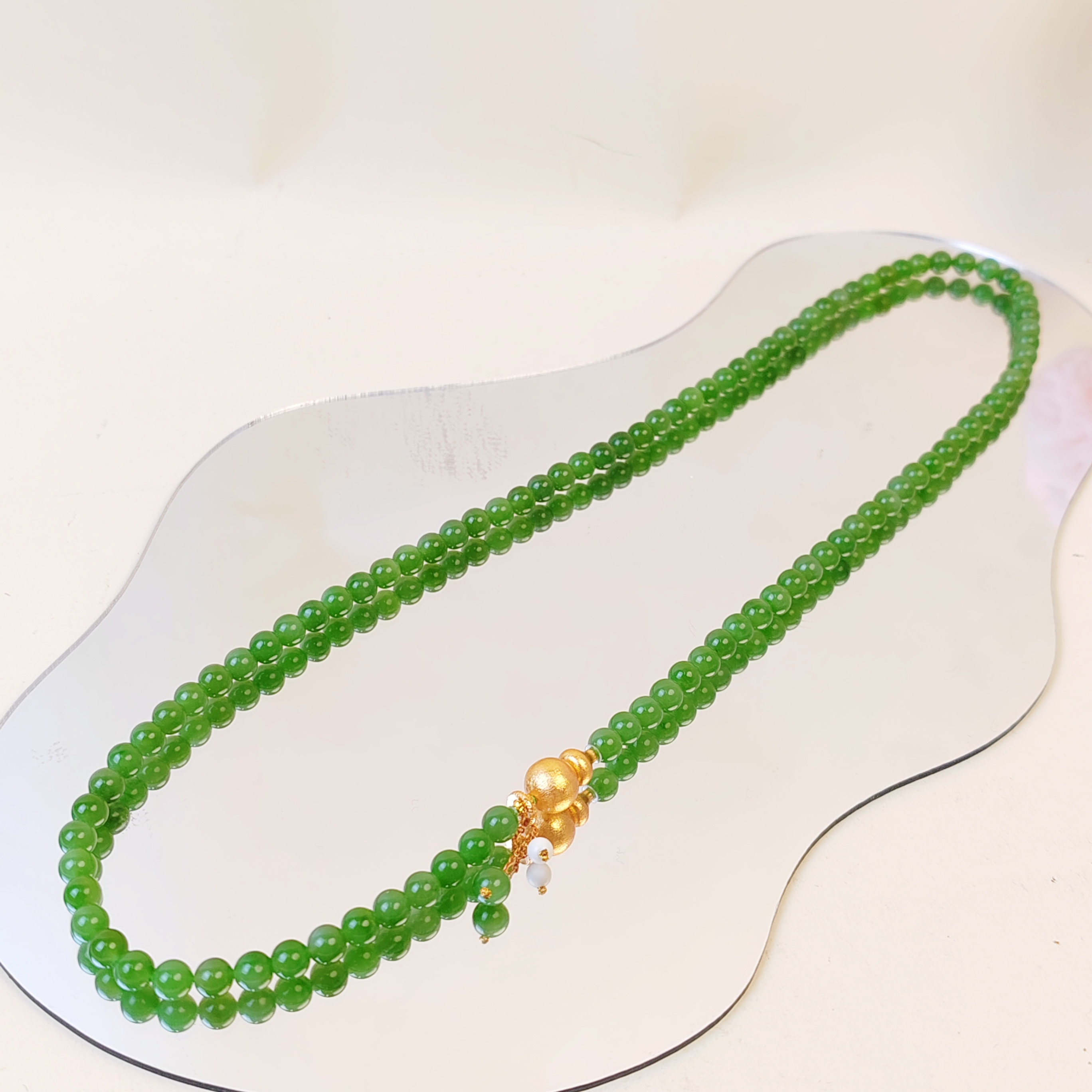 【春日漫步】荧光苹果绿6mm妈妈链猛犸滴流手作设计