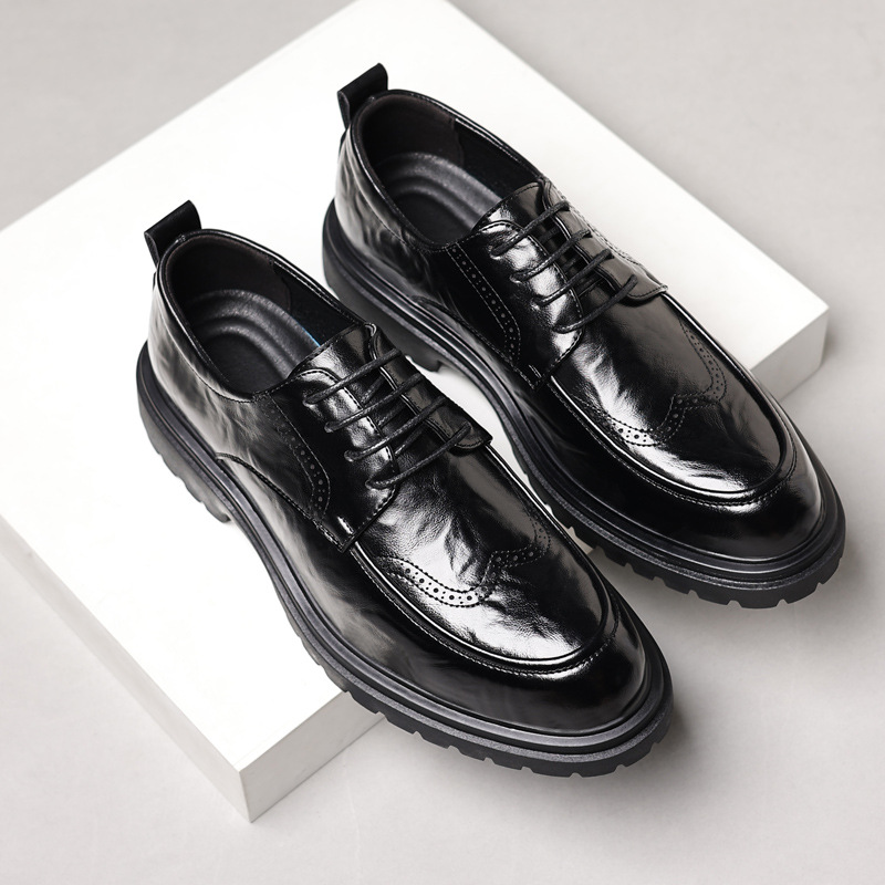 2025英伦男鞋黑色新郎商务正装软底西装休闲皮鞋男结婚鞋2472