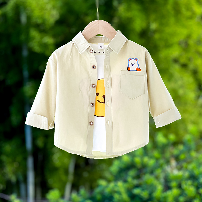 童装男童外套春秋款宝宝衣服儿童秋装衬衫婴儿纯棉长袖痞帅风衬衣