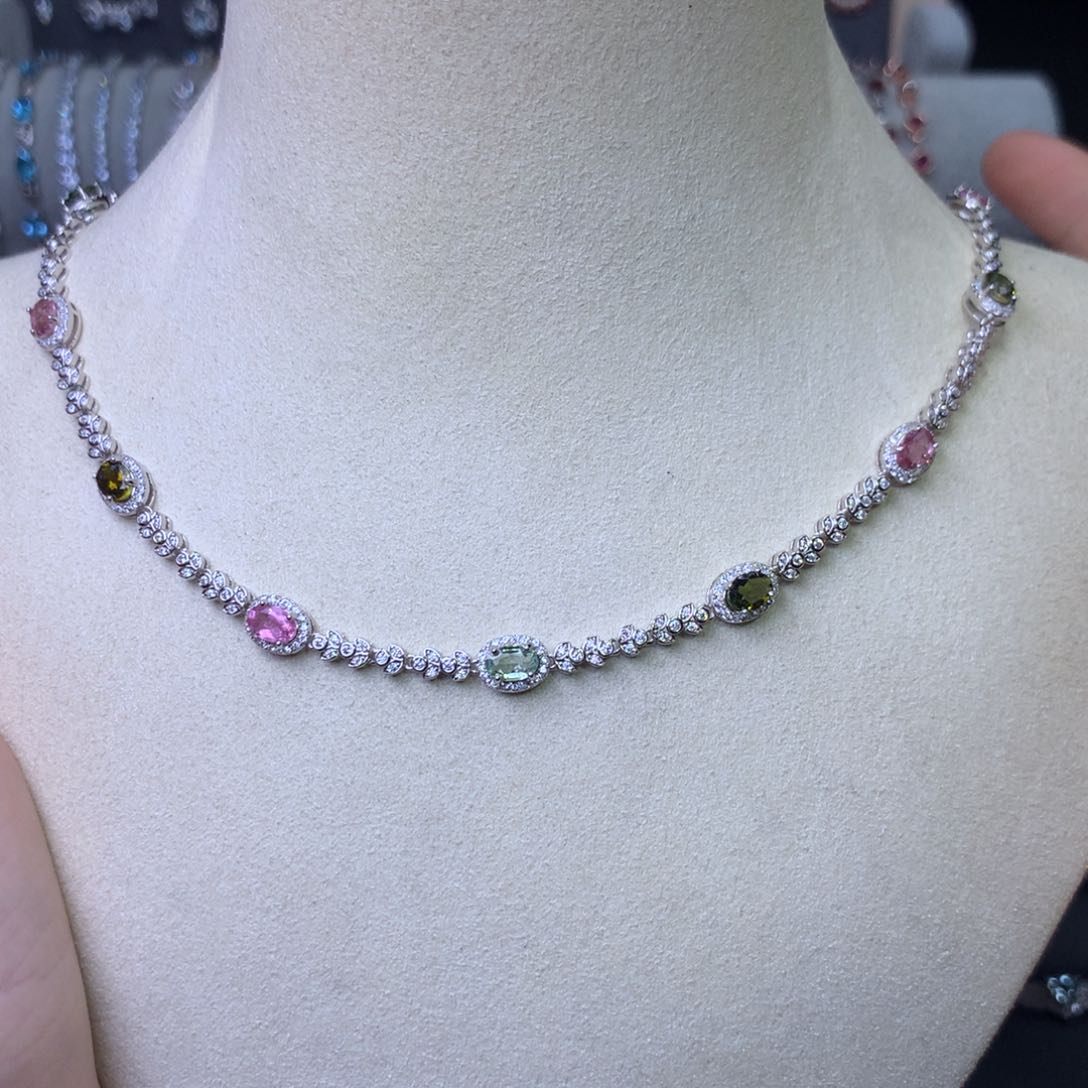 碧玺颈饰银S925镶嵌项链