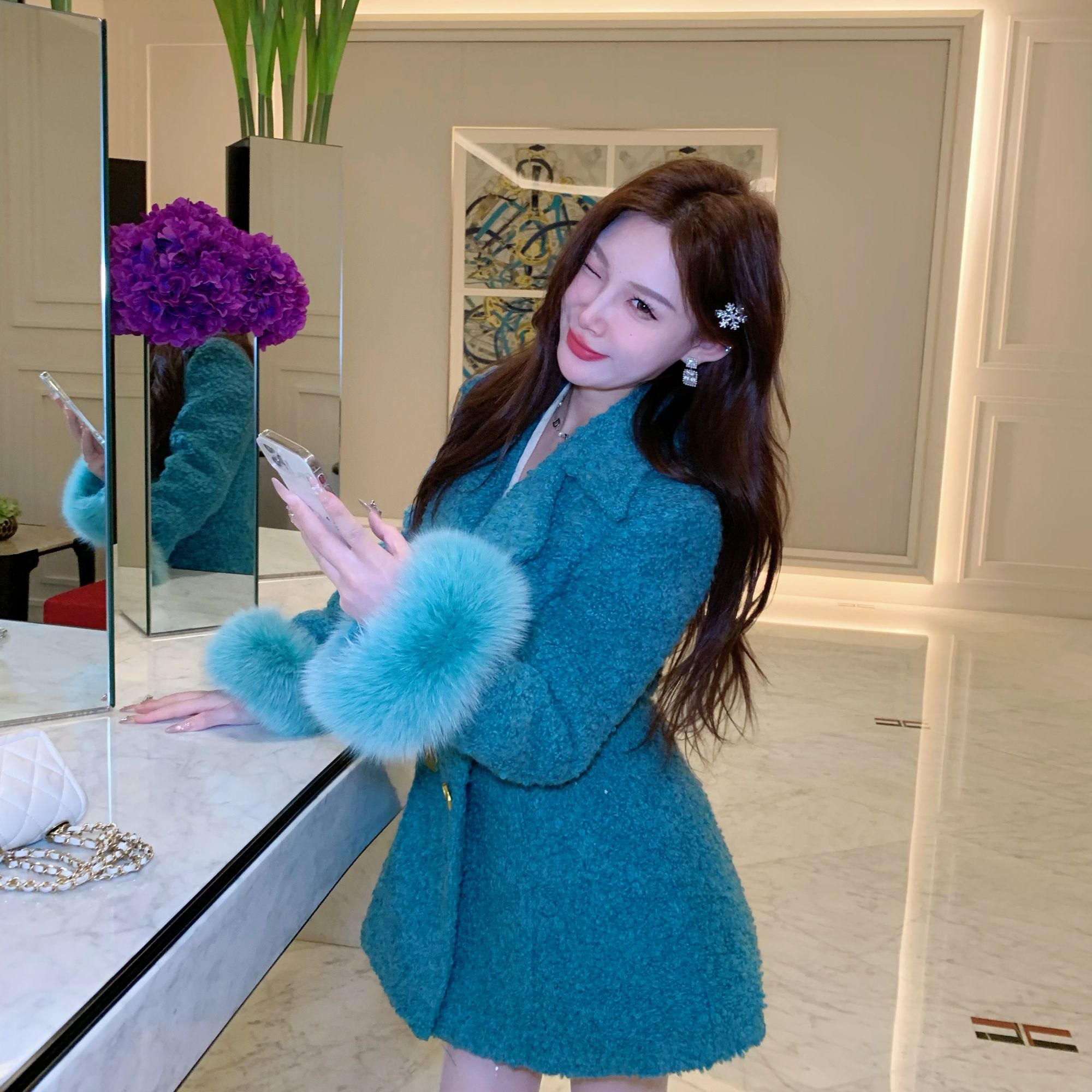 孔雀绿 千金公主风显瘦羽绒服秋冬