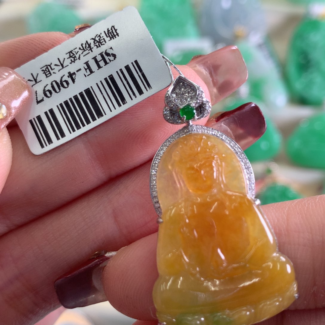 翡翠吊坠(不含链)18K金镶嵌