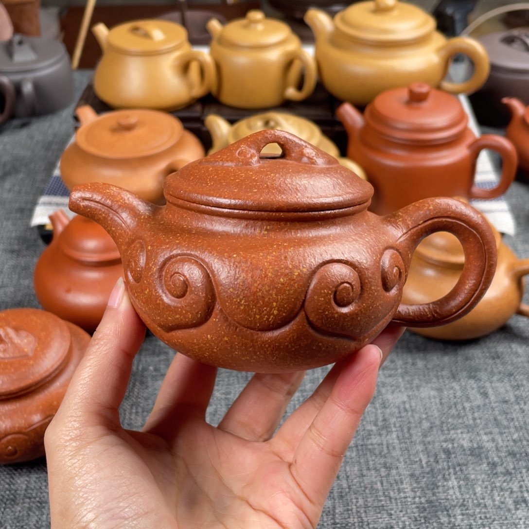 紫砂茶壶16目红降坡220仿古如意