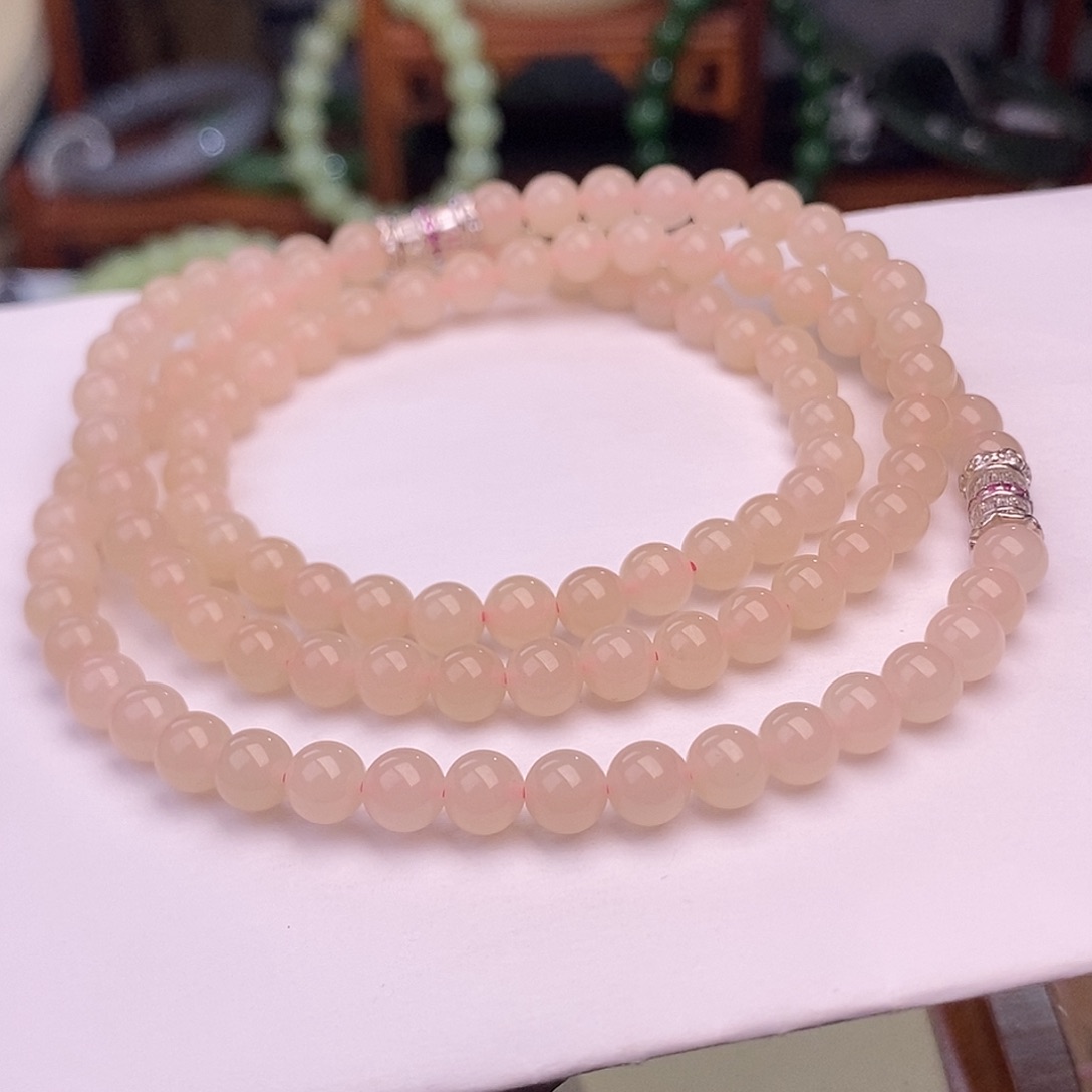 和田玉清货价熟藕粉红粉三用款6mm未镶嵌