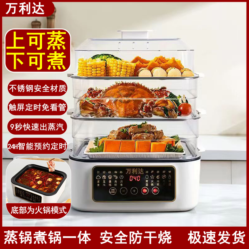  家用全自动多功能电蒸锅早餐机大容量可视透明防干烧三层保温箱