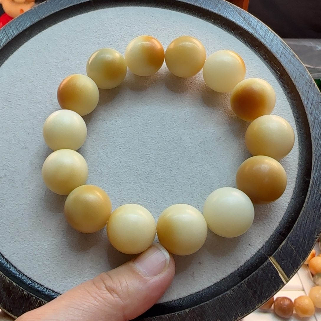 菩提根/象牙果手串卡18.5圆珠干磨溏心蛋微瑕