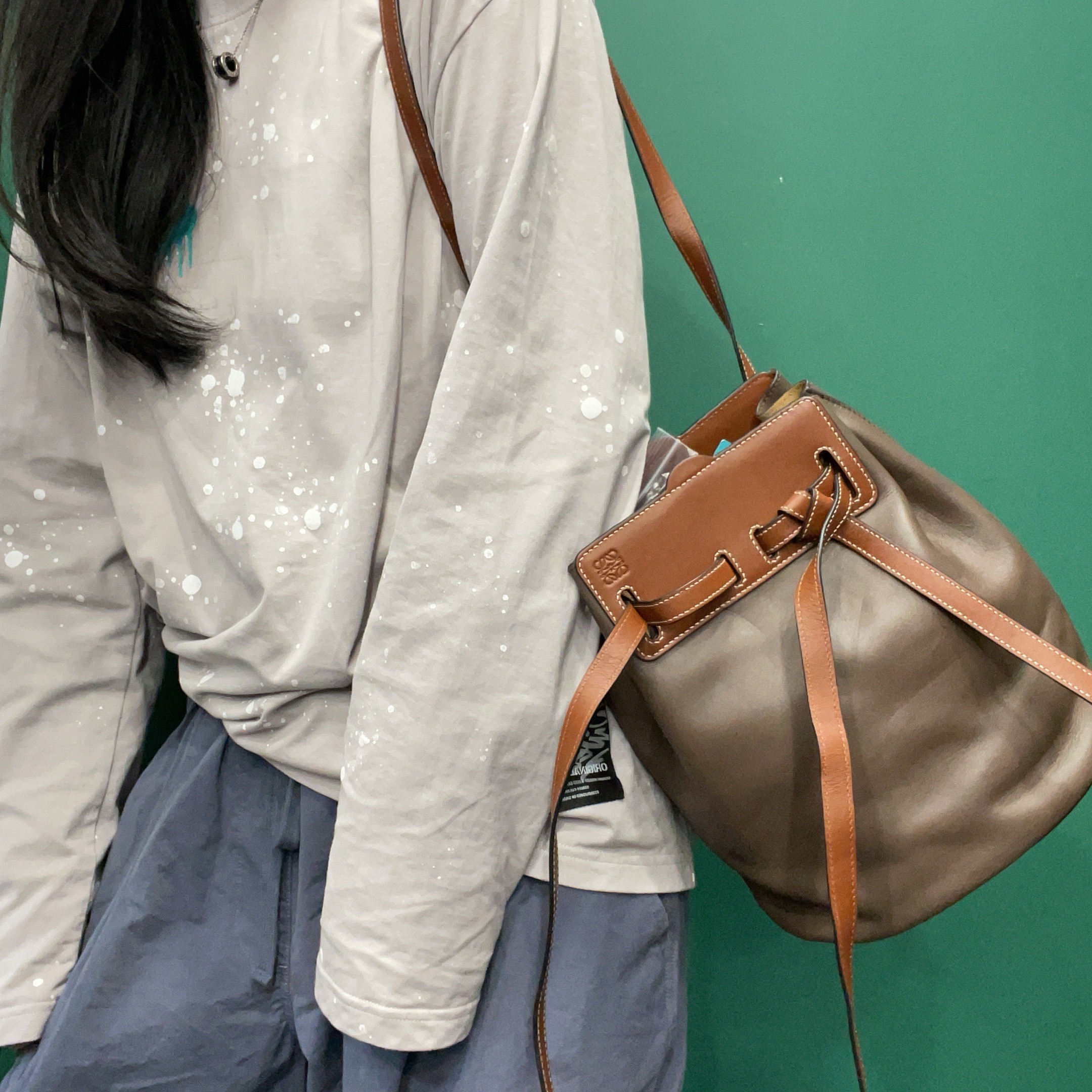 95新 LOEWE/罗意威 【KK】 38AD03 咖啡色皮面水桶单肩包