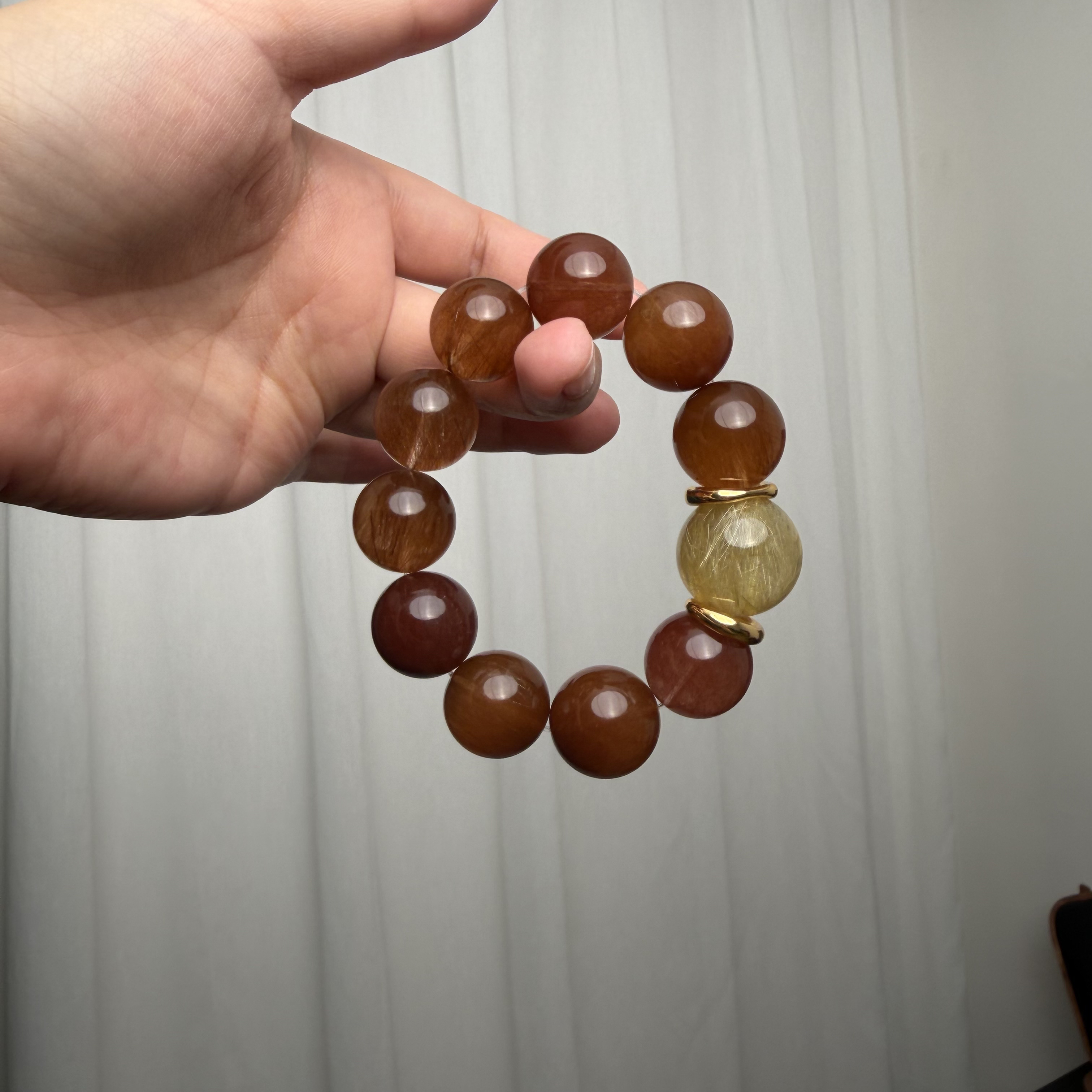 天然红兔毛水晶发晶孤品