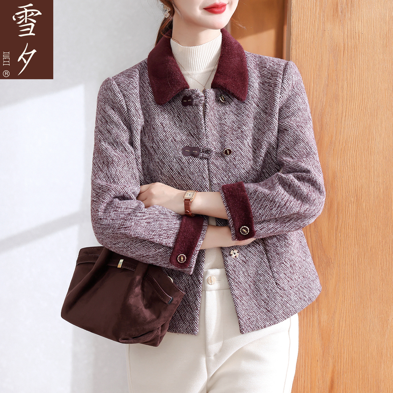 妈妈秋冬装2025新款翻领毛呢外套中老年女装巨好看的大码上衣50岁