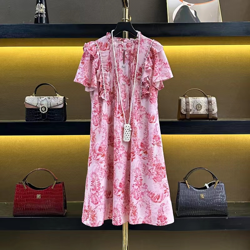 【莎莎】感轻奢碎花名媛气质连衣裙  05113粉色