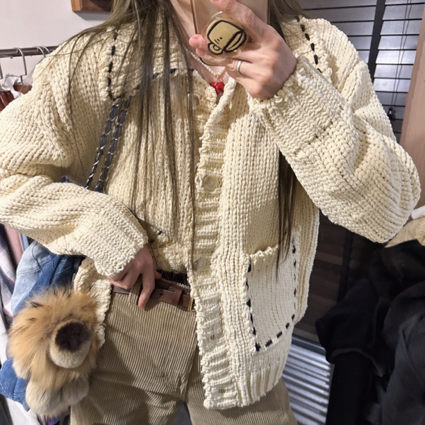 【思含】冬款软糯翻领粗毛线口袋针织开衫