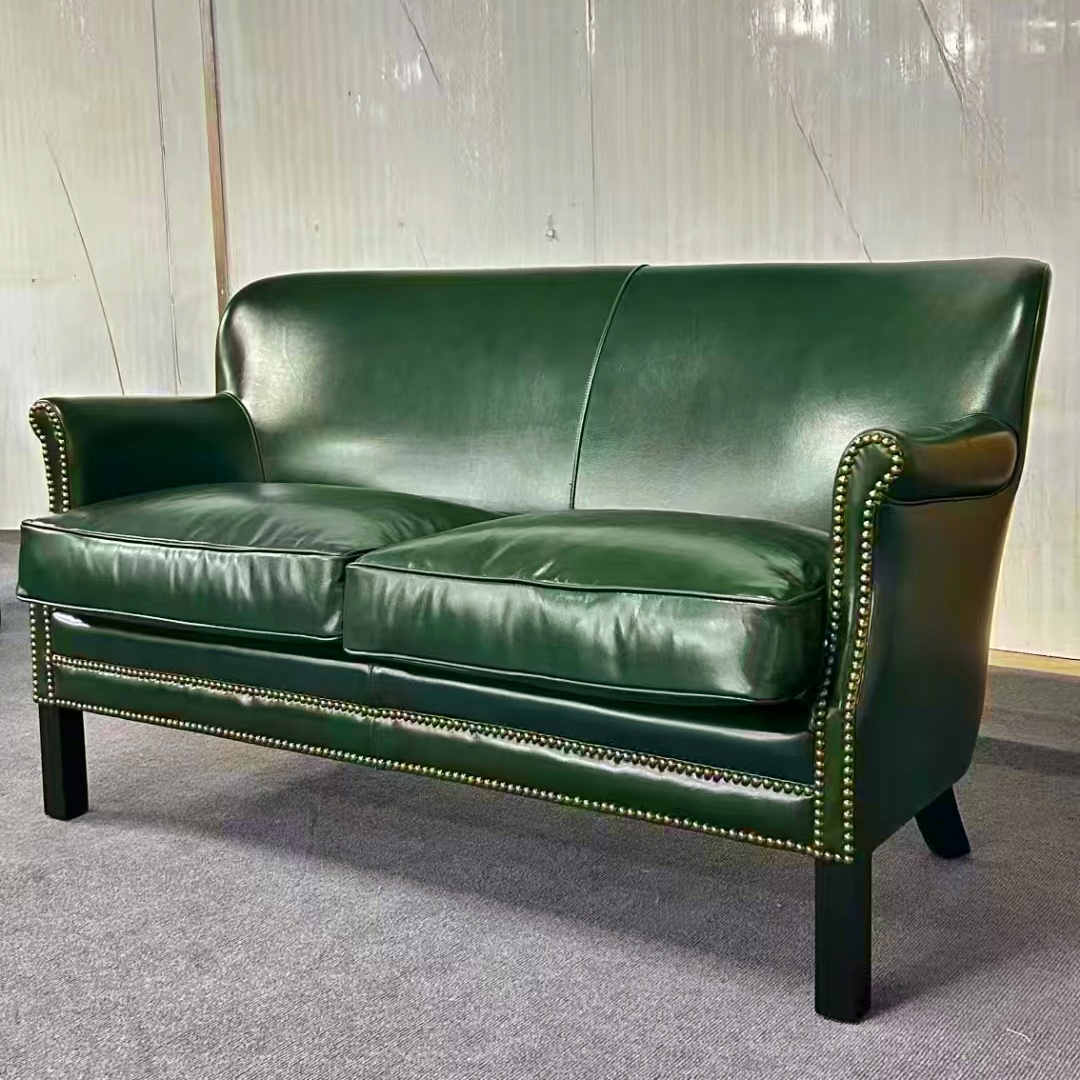 外贸美式轻奢全皮双人沙发情人沙发卧室客厅办公室用两人位皮艺