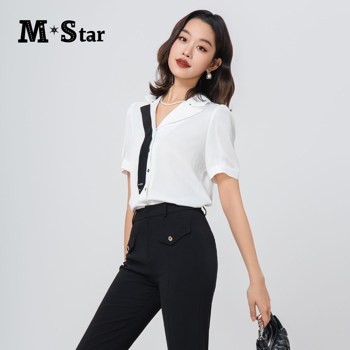 【蜜思仝】M-Star西装领飘带衬衫上衣百搭SFBS122848