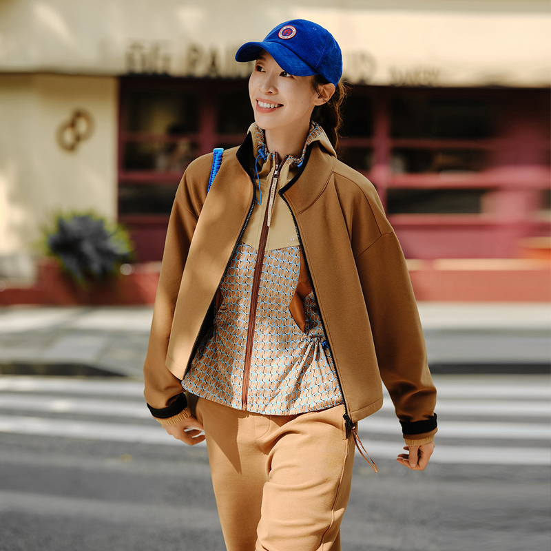 EP雅莹2025早秋新款 琥珀流光双面呢中领宽松短款运动外套1301A