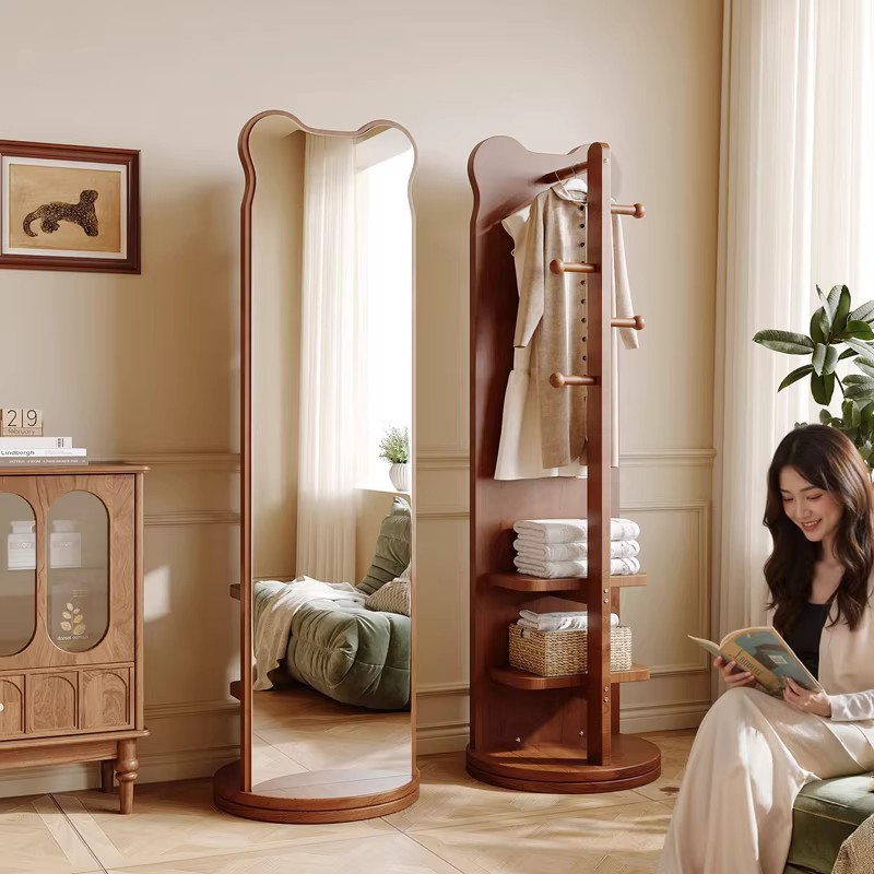 全身镜落地镜家用可旋转移动穿衣镜女生卧室挂衣架一体全身试衣镜