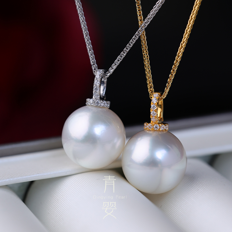 澳白珍珠吊坠13-14-15mm强光百搭18K金镶嵌多样性发一颗