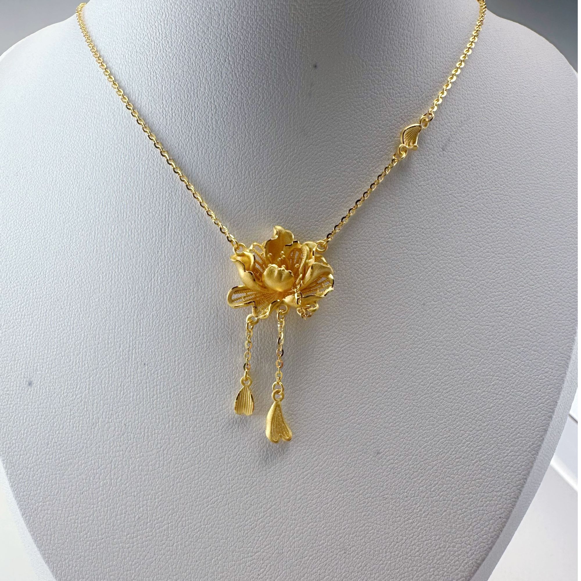 足金999莲花流苏套链套链生日礼物黄金时尚传承经典复古黄金首饰