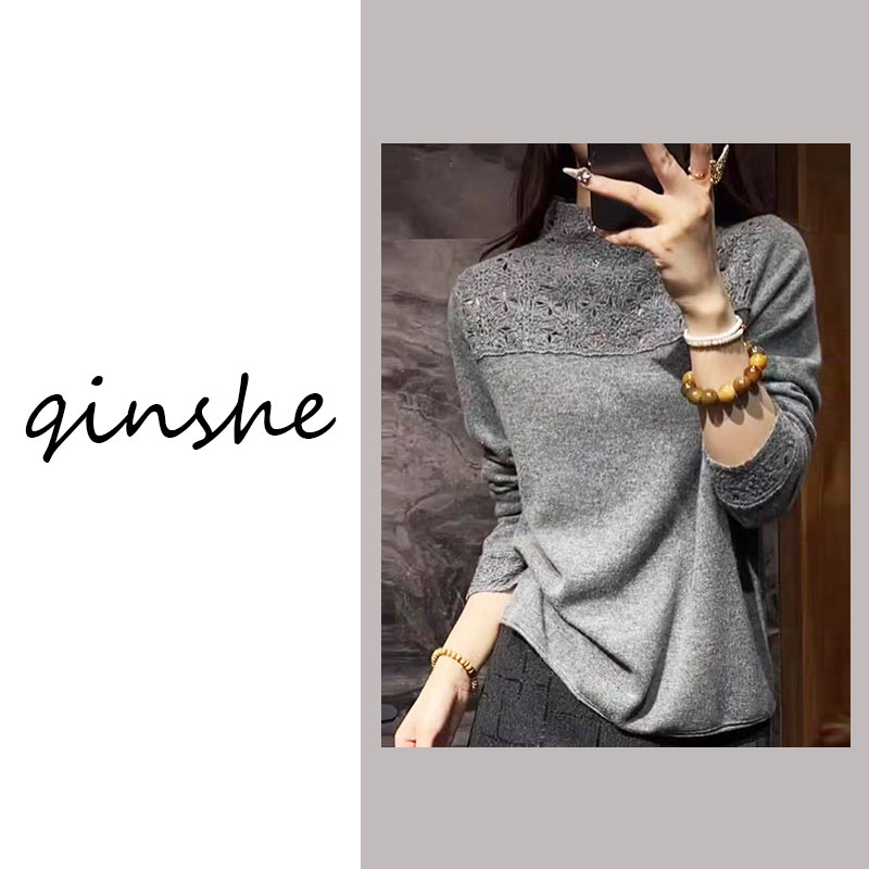 【100羊毛】针织秋冬长袖镂空钩花毛针织衫女装轻奢时尚秋冬羊毛衫