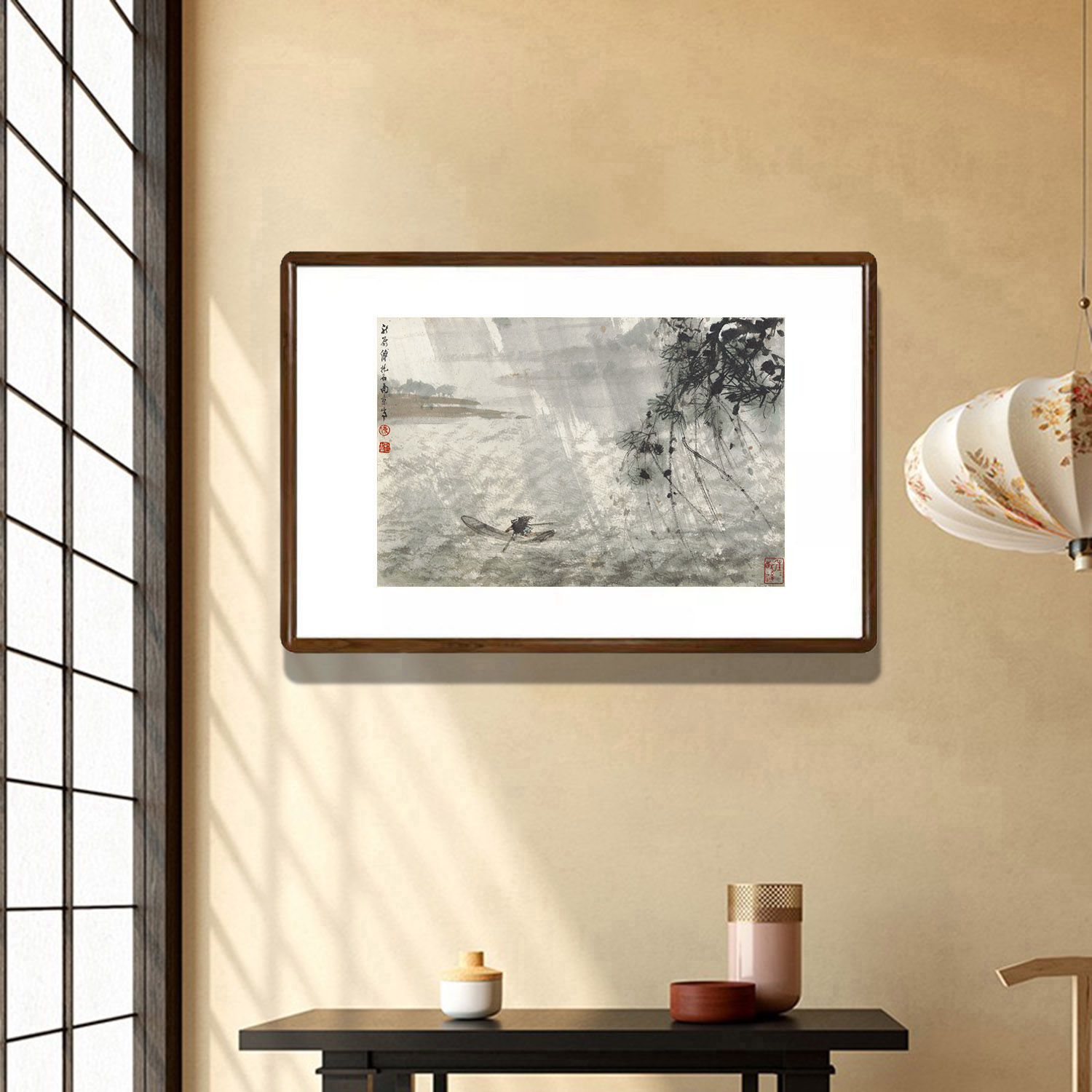 名家字画风雨归舟图山水画新中式客厅玄关装饰画书房茶室大气壁画
