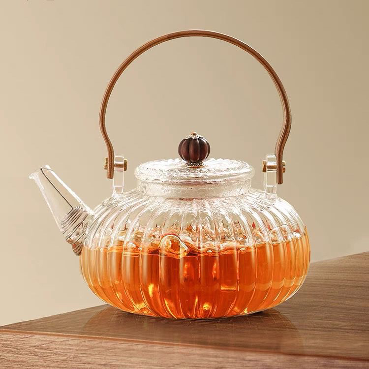 南瓜提梁玻璃茶壶泡茶家用耐高温电陶炉围炉蒸煮茶器烧水壶茶杯