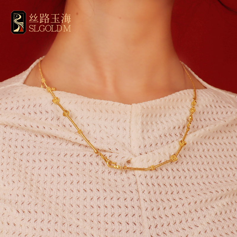 平安喜乐项链足金999手工轻奢时尚百搭复古简约