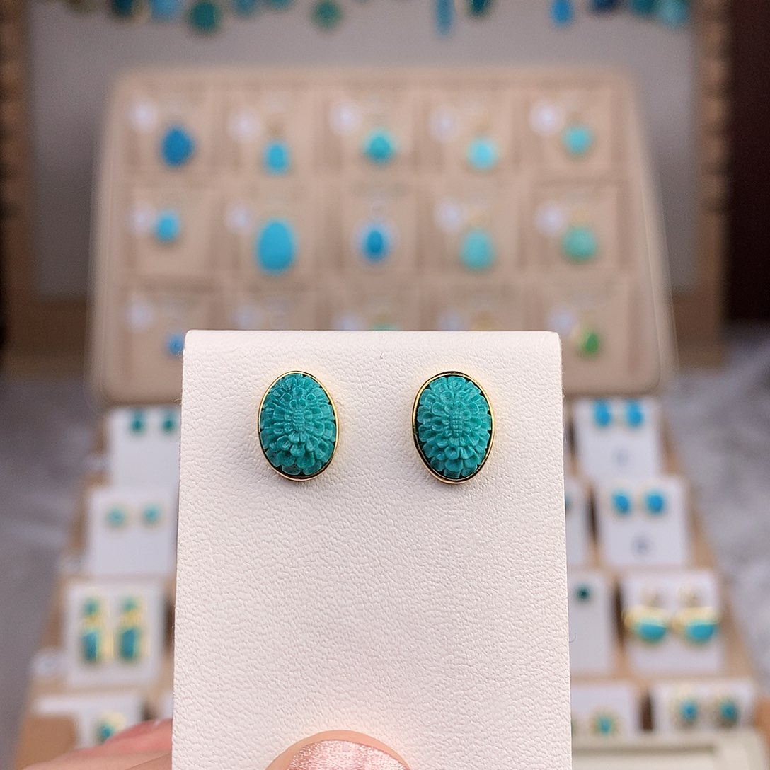 绿松石耳饰18K金镶嵌