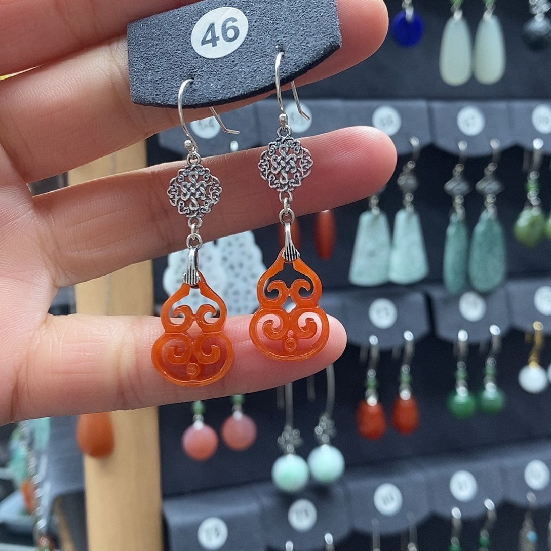 翡翠银S925镶嵌耳饰