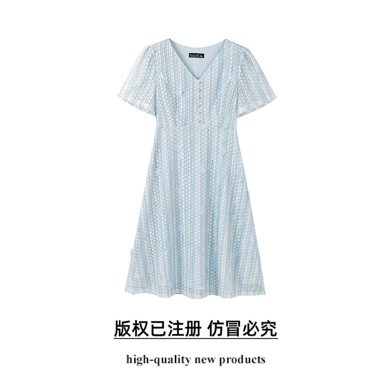 奢姿大码女装2025夏季新款时尚V领短袖连衣裙胖妹妹气质减龄裙子