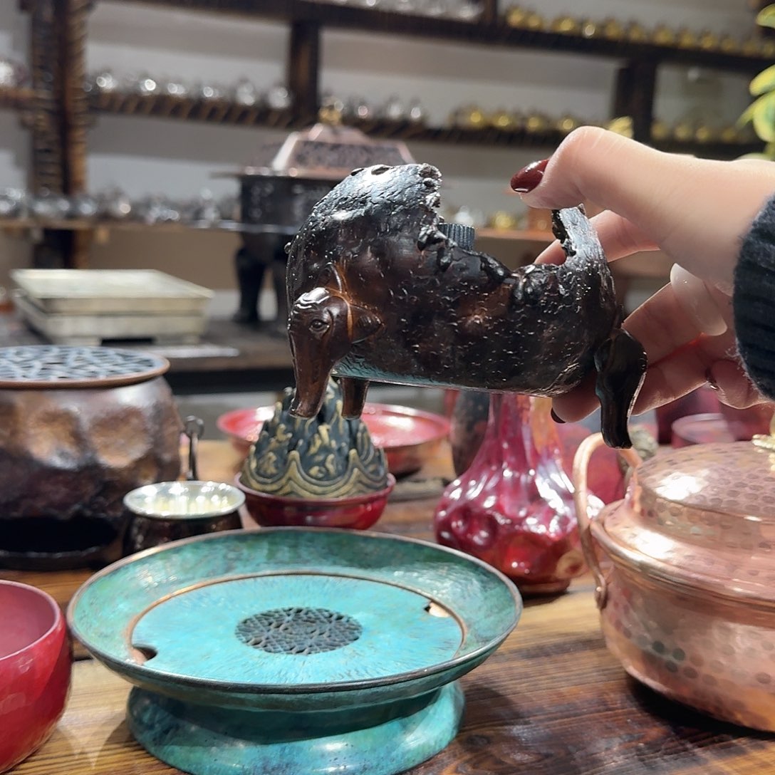 紫铜手工温茶炉一个烟熏