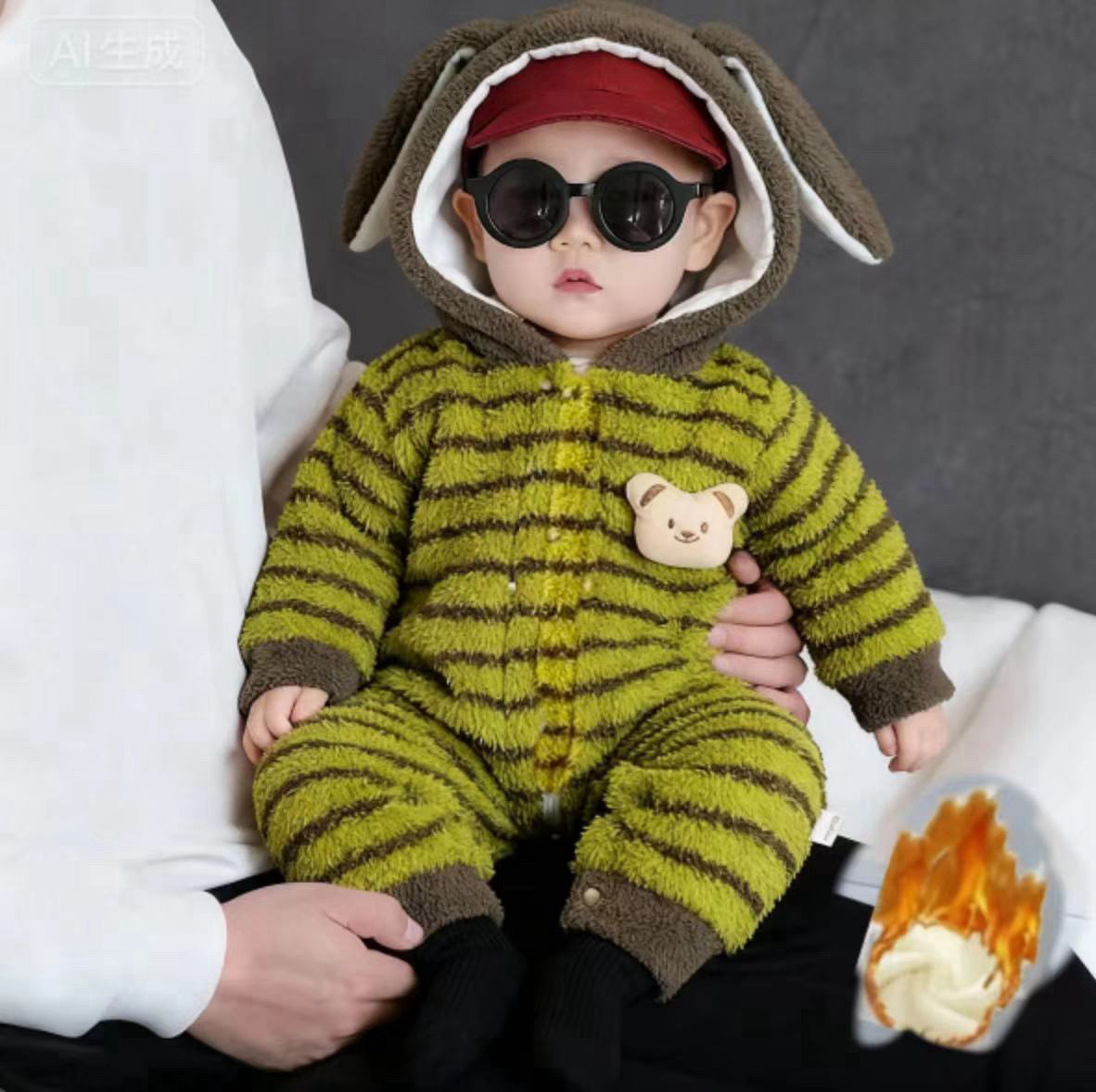 300g-500g带帽冬季夹棉外出服可爱风对开哈衣加绒婴儿连体衣秋冬