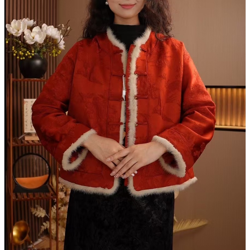 【几度夕阳】新中式老钱风立体提花冠乐绉冬款外套2024D0716-娇娇