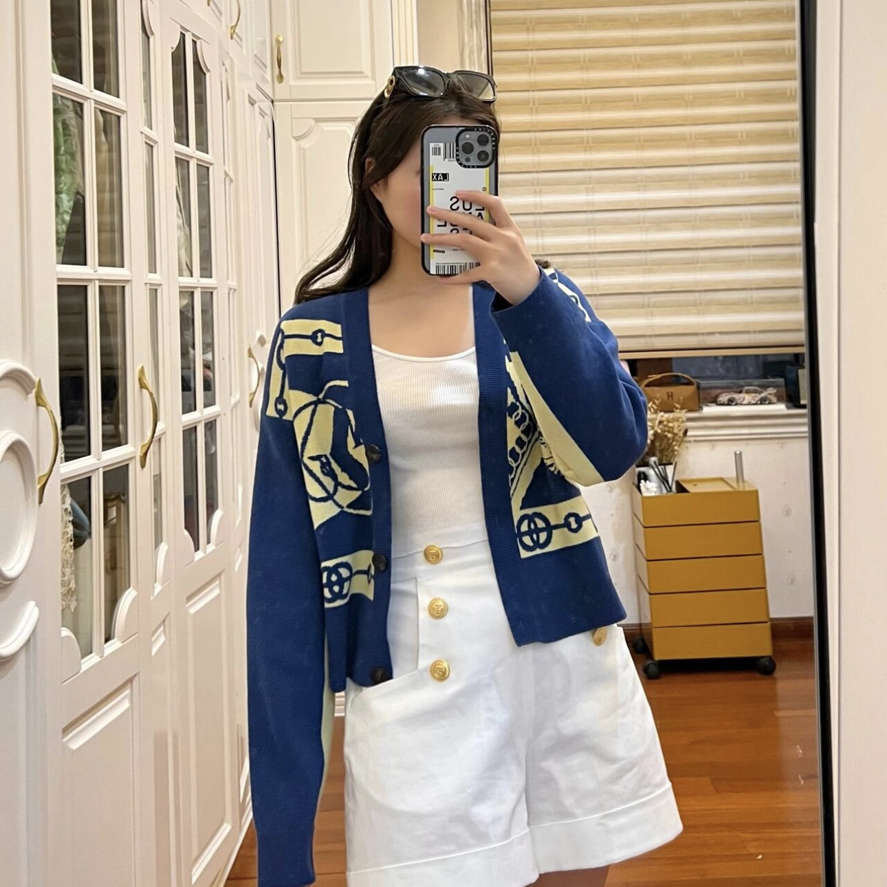 全新未使用 Hermes/爱马仕 蓝色毛衣针织衫限量印花