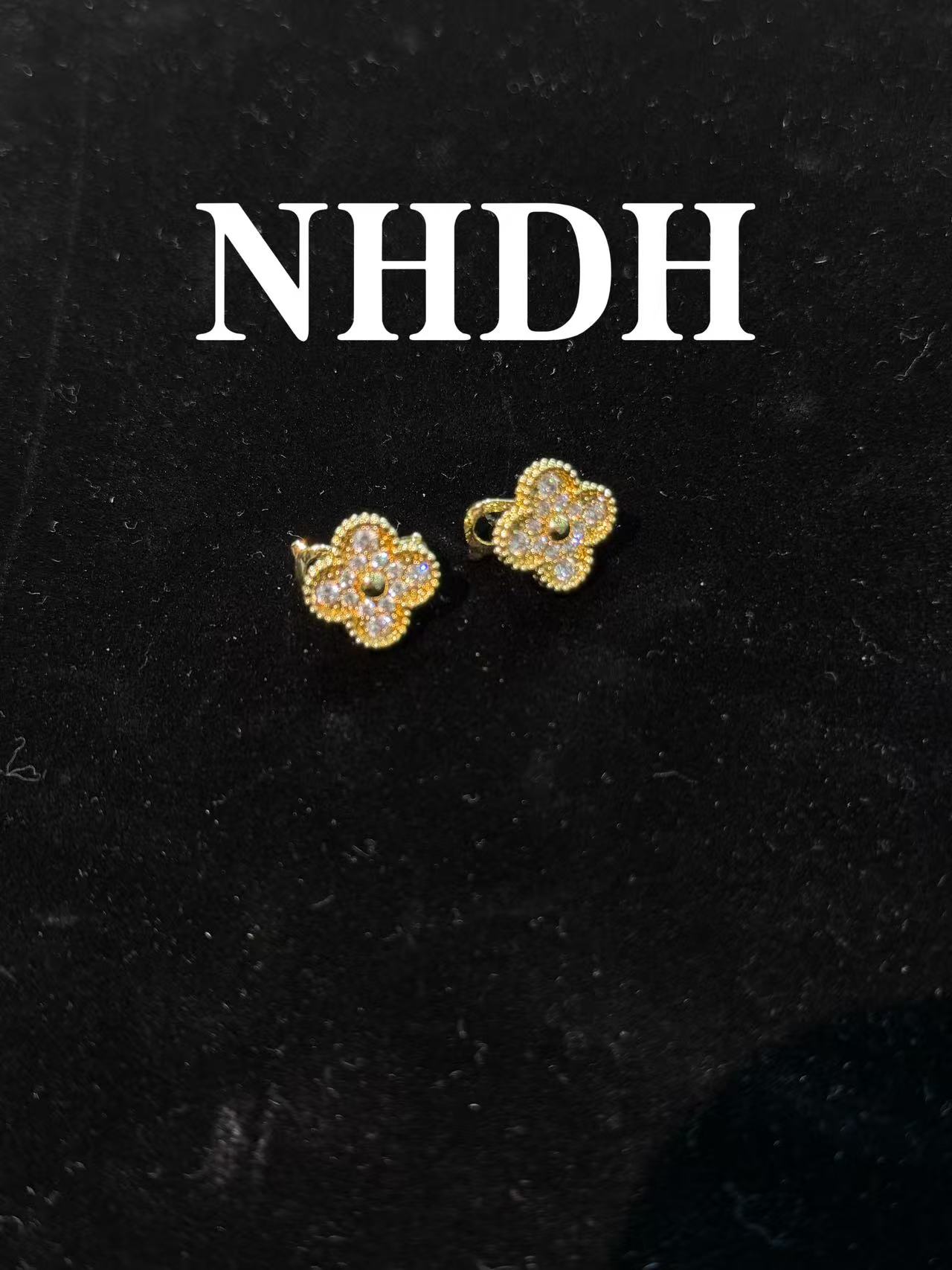 合金锆石耳饰 高级满镶镀k 金五花耳钉