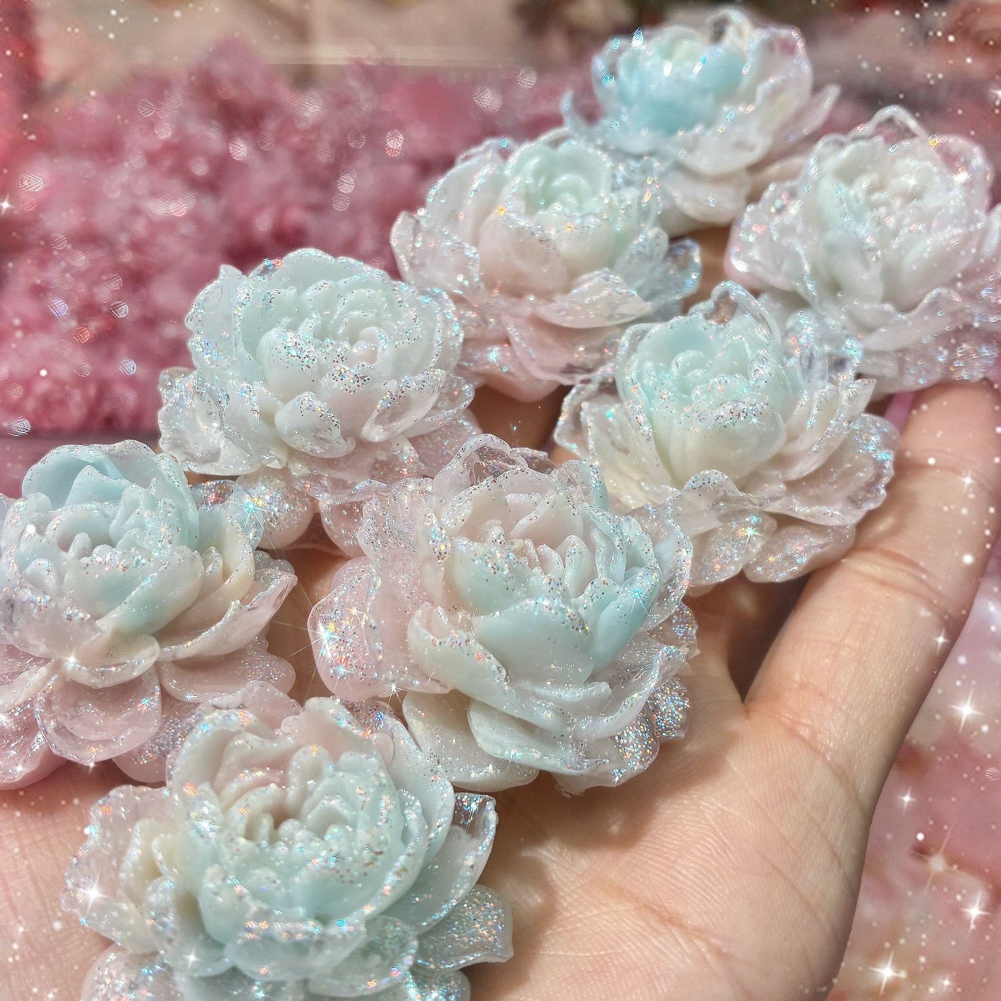 鲸鱼星球diy【冰晶牡丹】卡40夜光树脂玫瑰 手工DIY配饰超闪手工