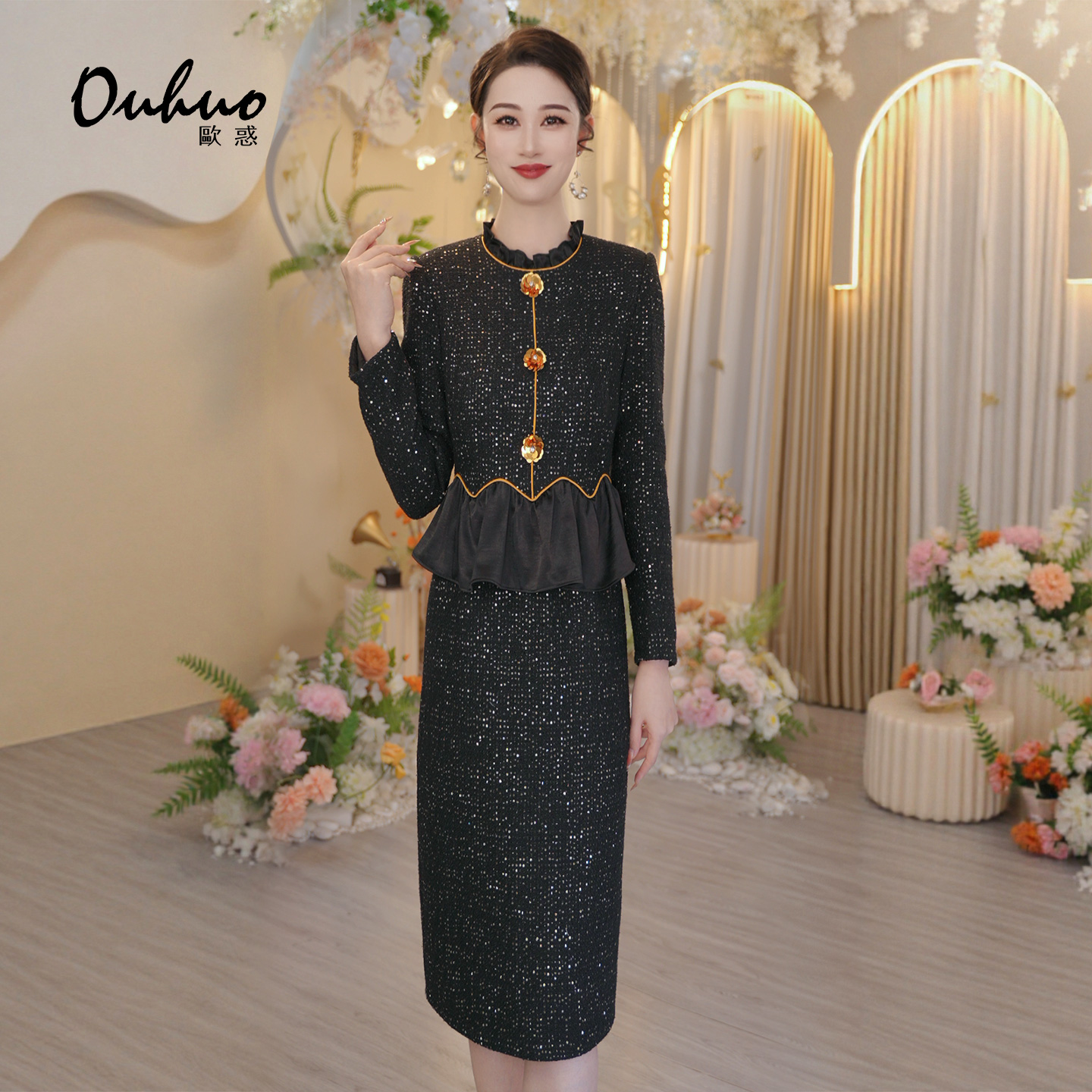 【木木定制】2025年秋冬新款法式时尚华丽优雅显瘦连衣裙OHDRI10077