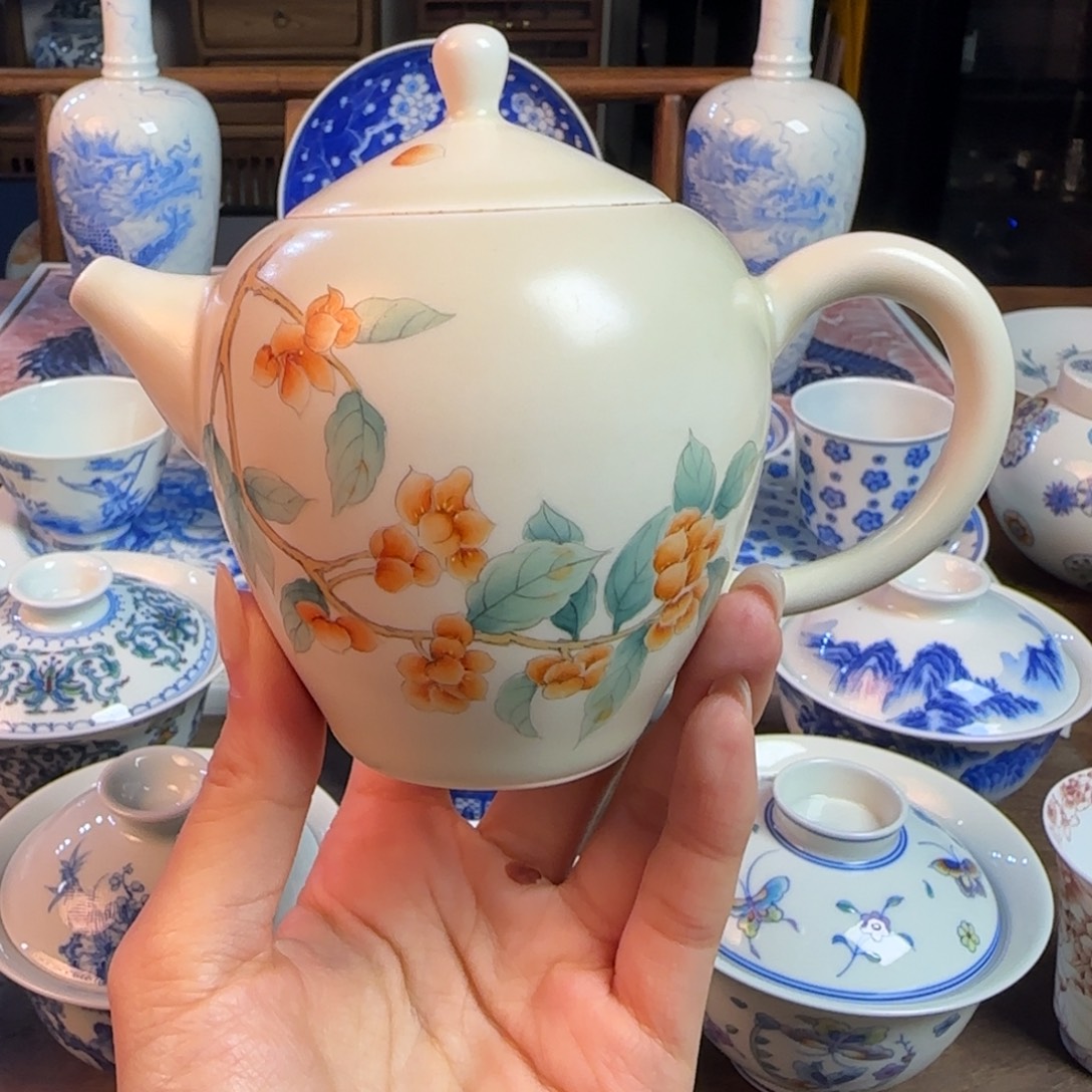 名窑口 汝窑汝瓷蝶恋花茶壶