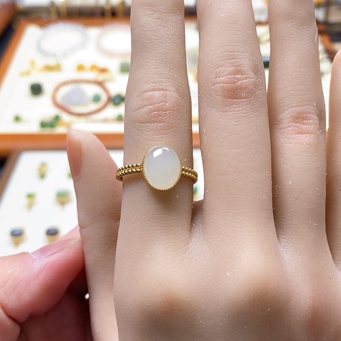 和田玉戒指银S925镶嵌