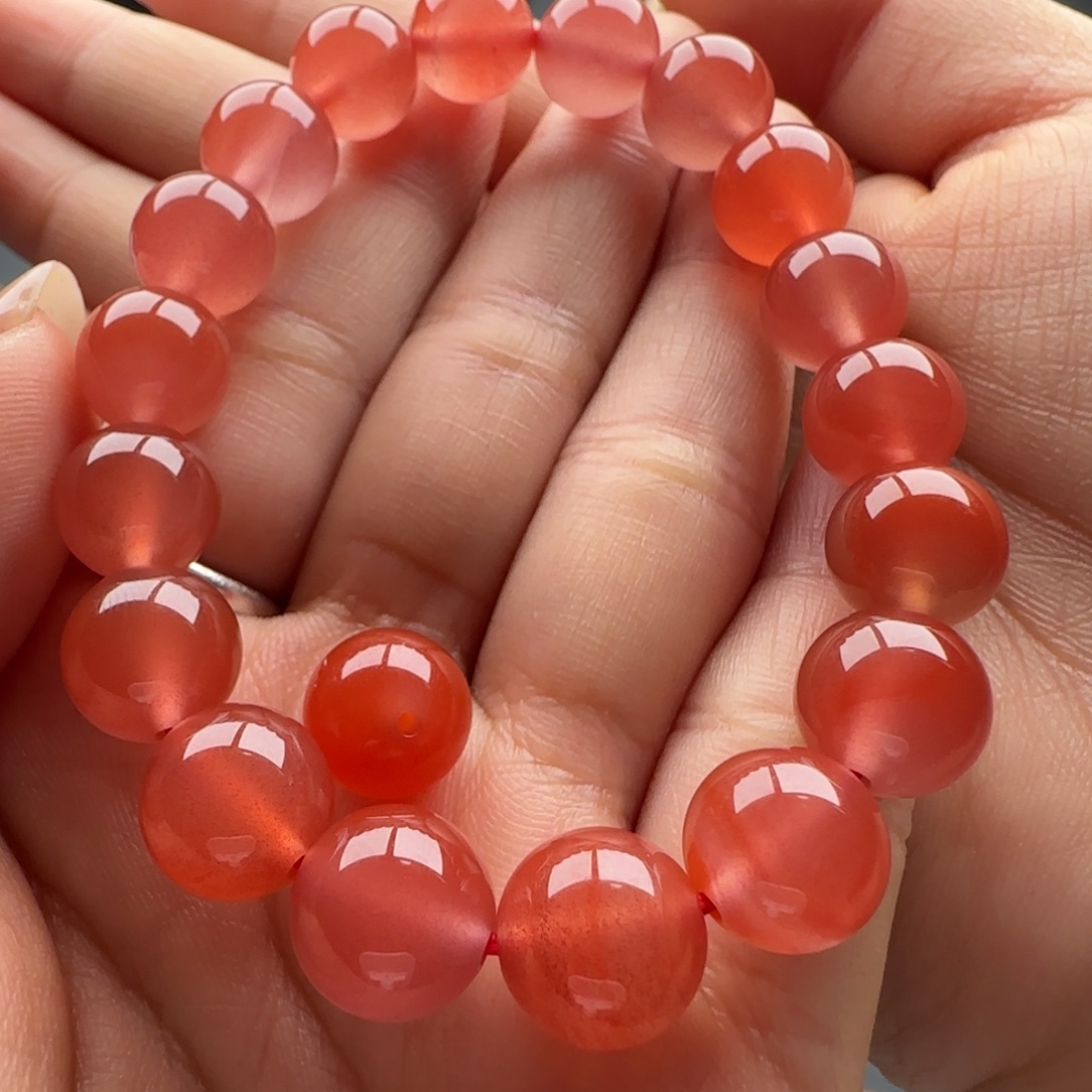 精***彩南红玛瑙未镶嵌圆珠手串10+
