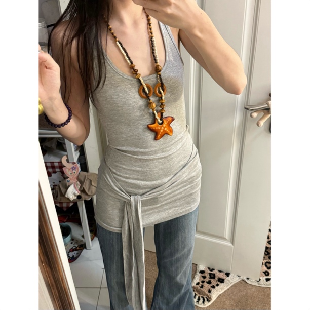【壹叁】灰色绑带修身工字背心性感吊带夏季无袖内搭