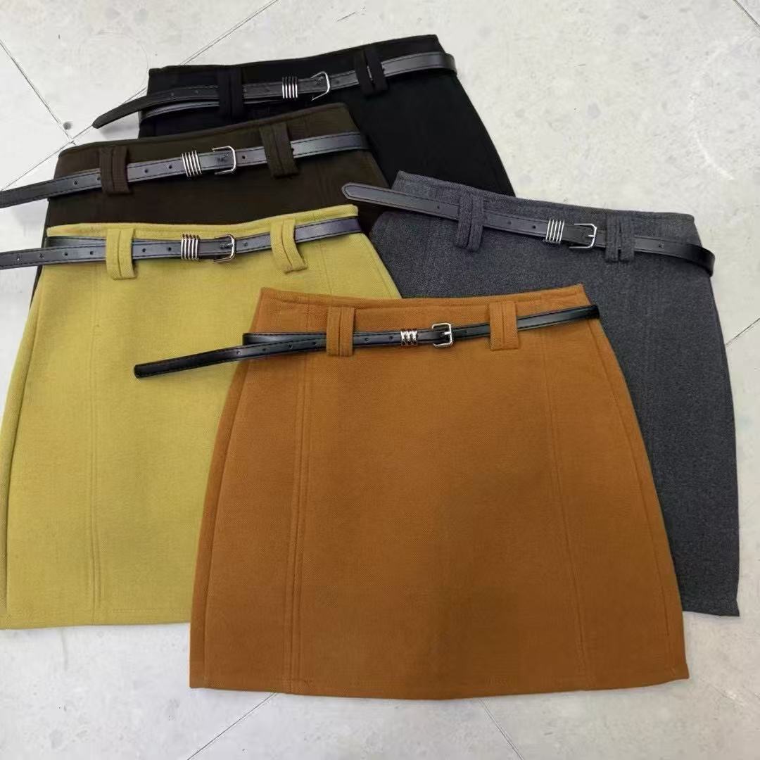 简约风纯色高腰毛呢半身裙8552女秋冬气质显瘦百搭A字裙短裙